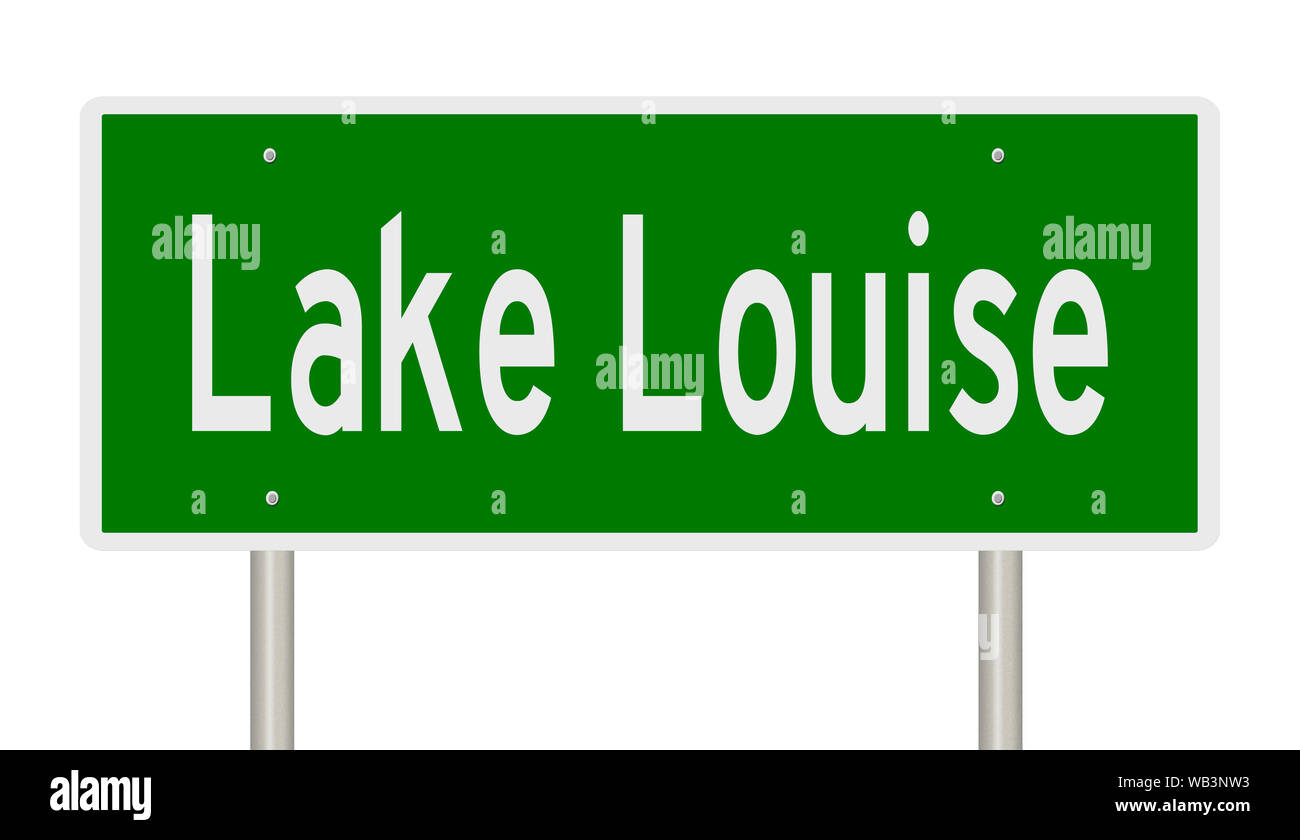 Rendering of a green highway sign for Lake Louise Alberta Canada Stock Photo