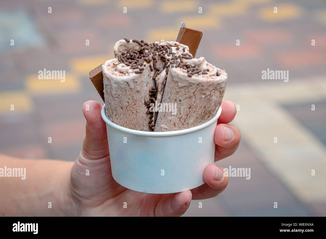Pan frozen ice cream on Malaysian street food market Kitkat flavor Stock Photo Alamy