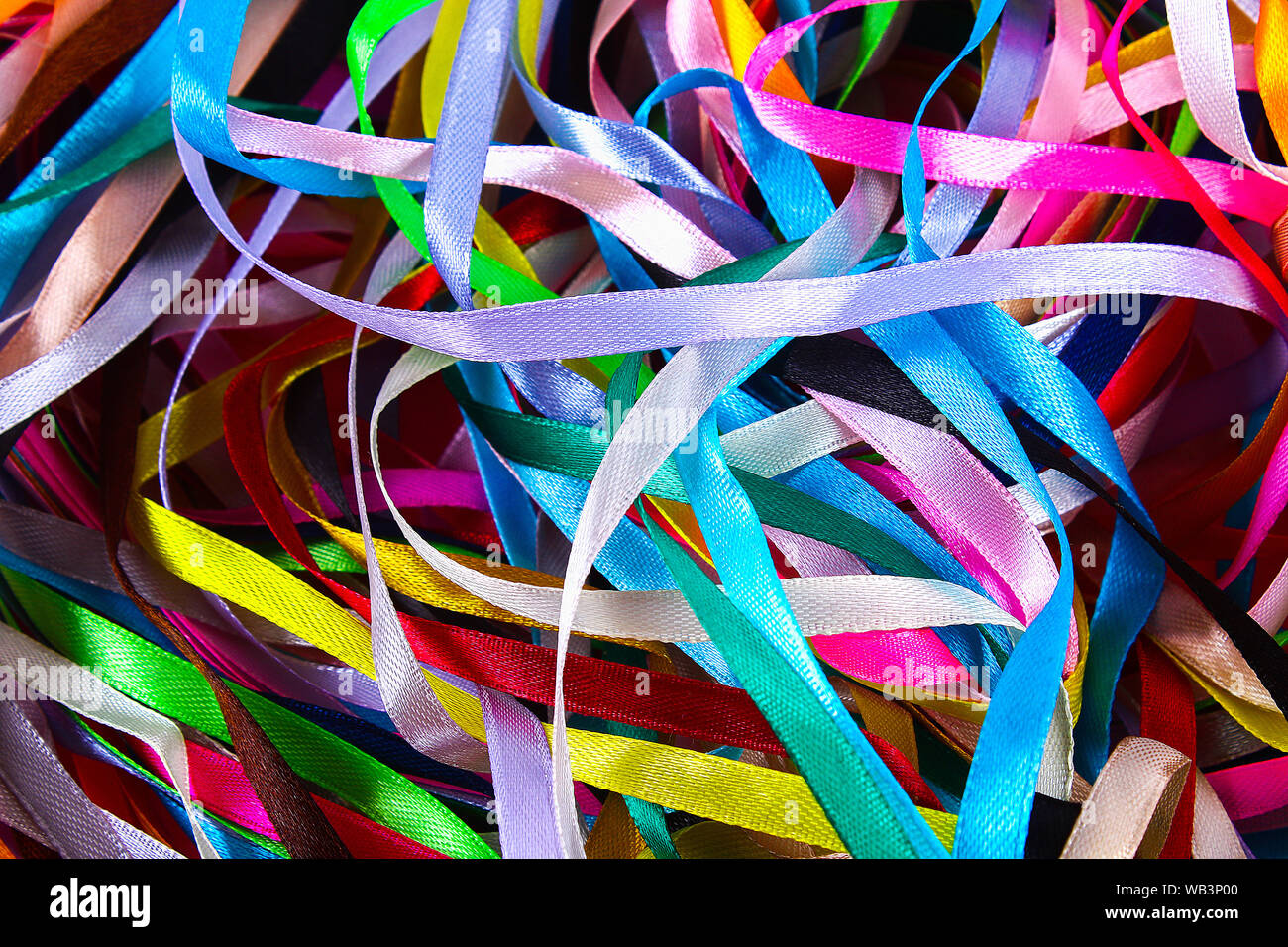 multi-colored ribbons for sewing, needlework from fabric Stock Photo