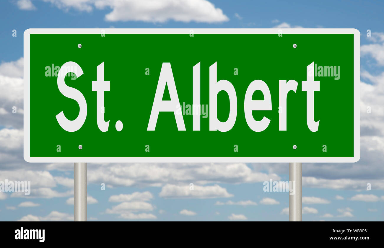 Rendering of a green highway sign for St Albert Alberta Canada Stock ...
