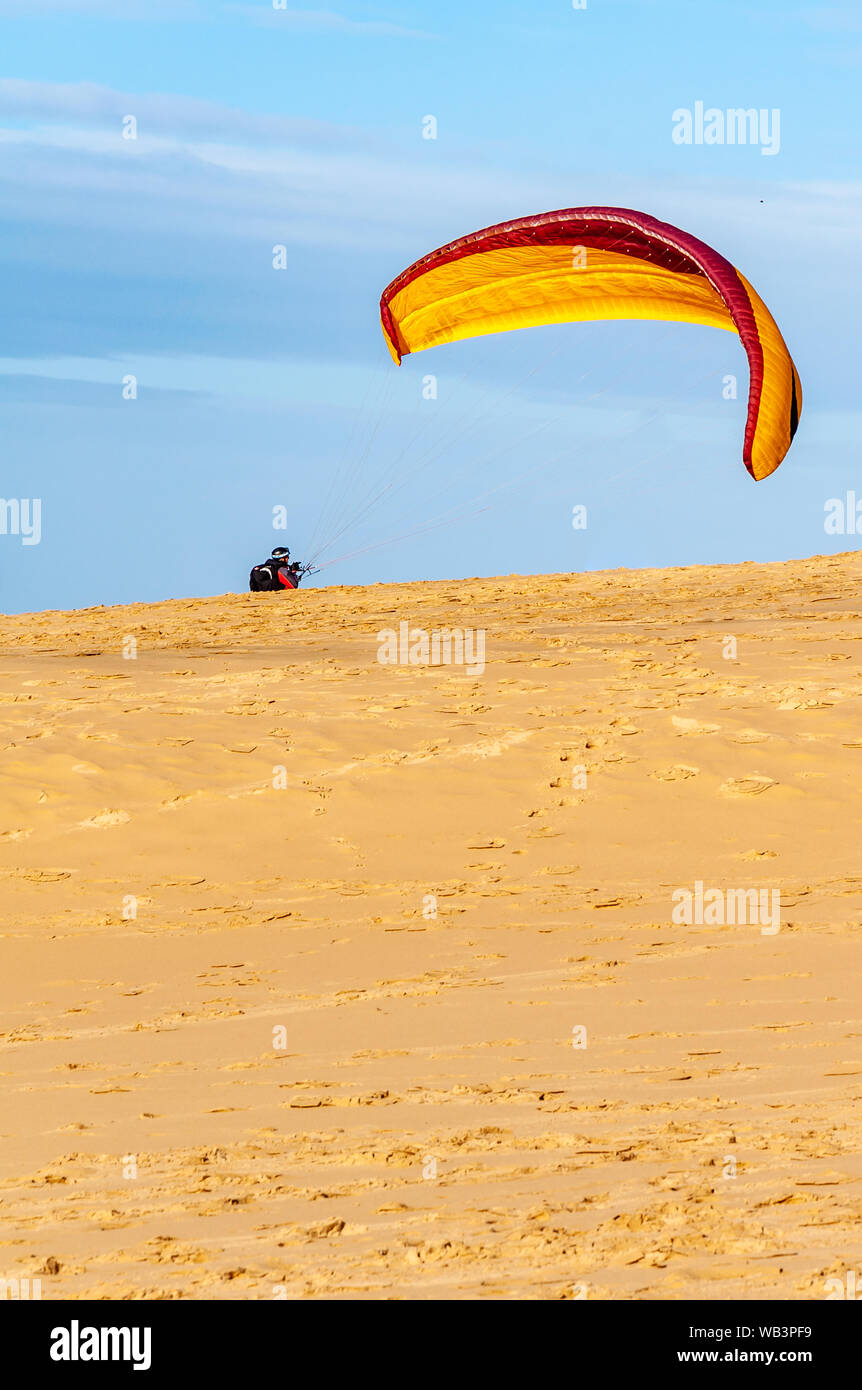The Dune Du Pilat Of Arcachon In France The Highest Sand Dunes In Europe Paragliding Oyster Cultivation Desert And Beach Stock Photo Alamy