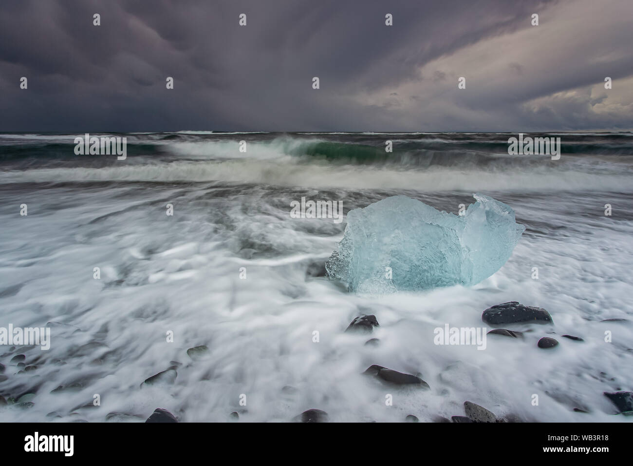 Jokulsarlon Beach and floating Ice, Iceland Stock Photo