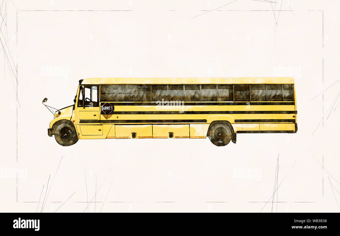 Illustration Sketch And Layout Of A School Bus Waiting For