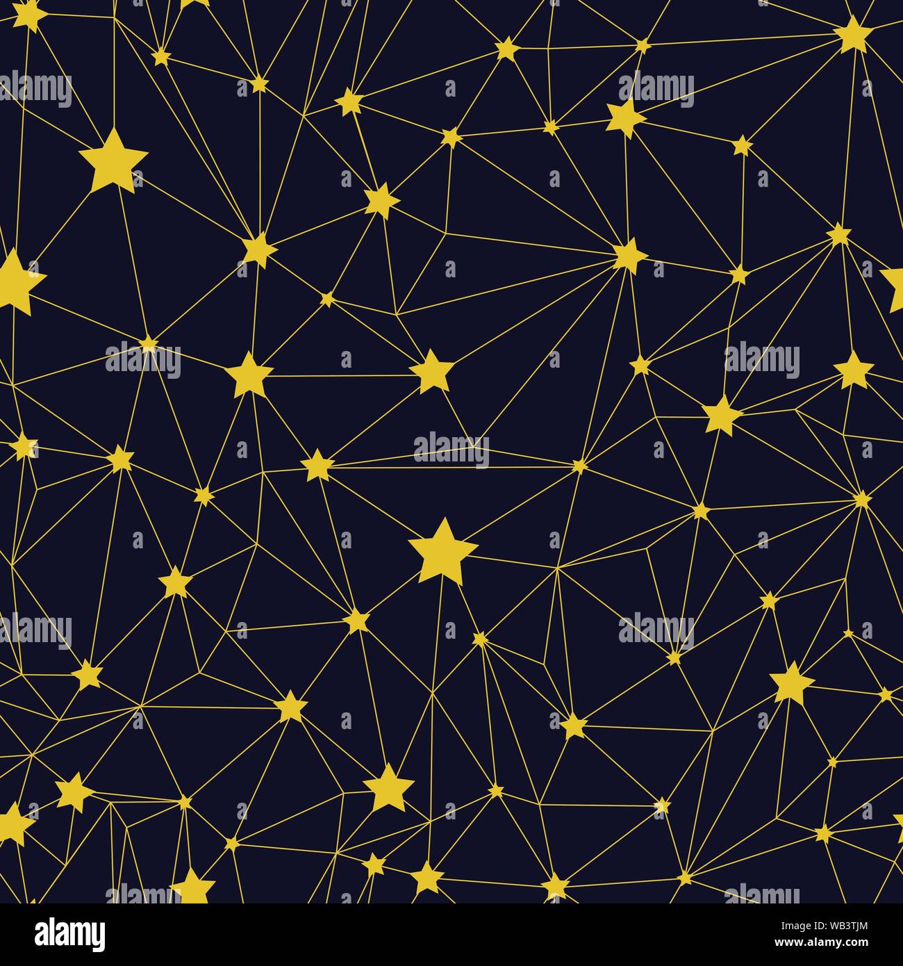 Triangle gold mesh seamless pattern with stars on a dark background Stock Vector
