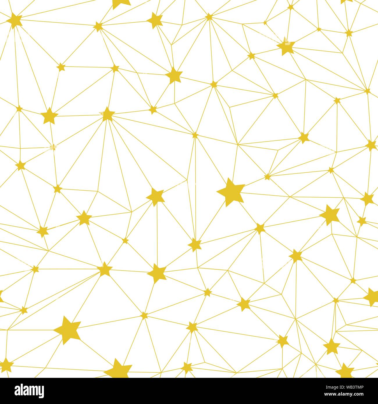 Triangle gold mesh seamless pattern with stars on a white background Stock Vector