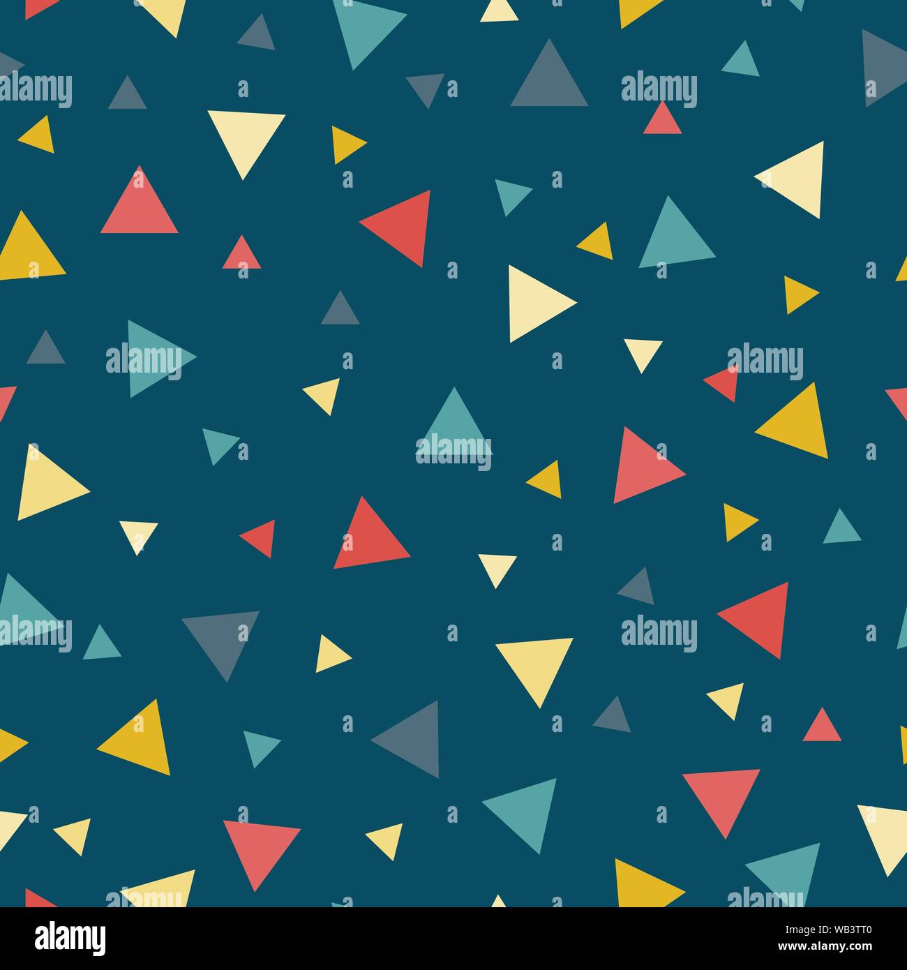 Colorful scattered confetti triangles on a dark background vector seamless pattern Stock Vector