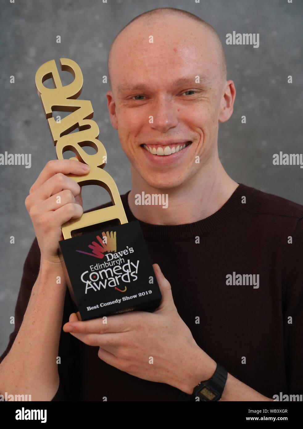 Jordan Brookes winner of Best Comedy Show at the 2019 Dave's Edinburgh  Comedy Awards presented this year by 1981 winner Stephen Fry and 2018 Best  Comedy Show winner Rose Matafeo, at Dovecot