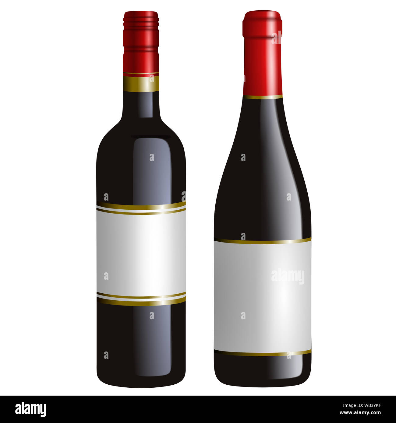 isolated red wine bottles realistic illustration Stock Photo