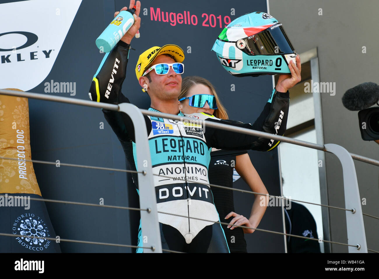 LORENZO DALLA PORTA LEOPARD RACING SUL PODIO OF MOTO3 during Grand Prix Of Italy 2019 - Mugello - Podio Moto3, Mugello, Italy, 02 Jun 2019, Motors Mot Stock Photo