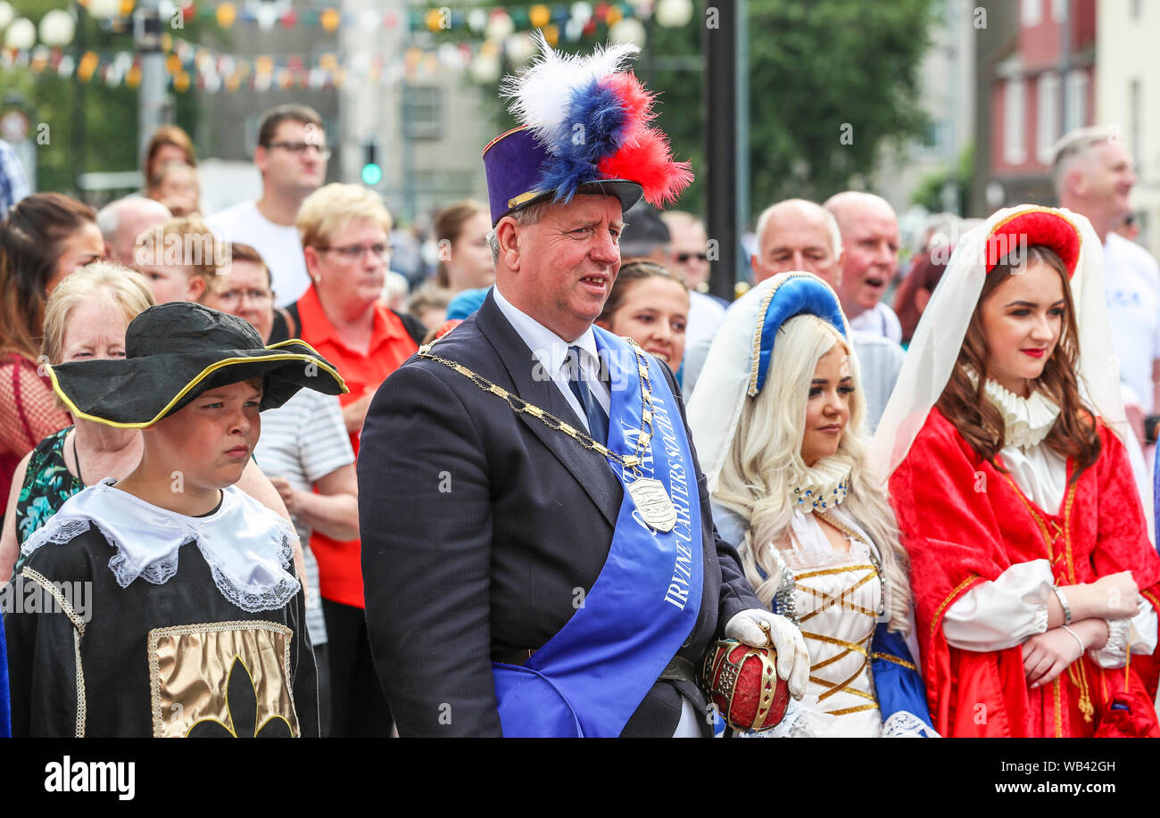 Irvine, UK. 24 August 2019. Irvine's Marymass Festival is an historic event that began as a medieval horse show and is now the largest festival in the West of Scotland attracting over 20,000 visitors annually. This historical pageant is organised by 'The Irvine Carters' Society' which was first formed for business and charitable purposes and can trace its origins back to 1753. Image of DANNY KERR from Irvine who has been the Captain of the Carters for 13 years. Credit: Findlay/Alamy Live News Stock Photo