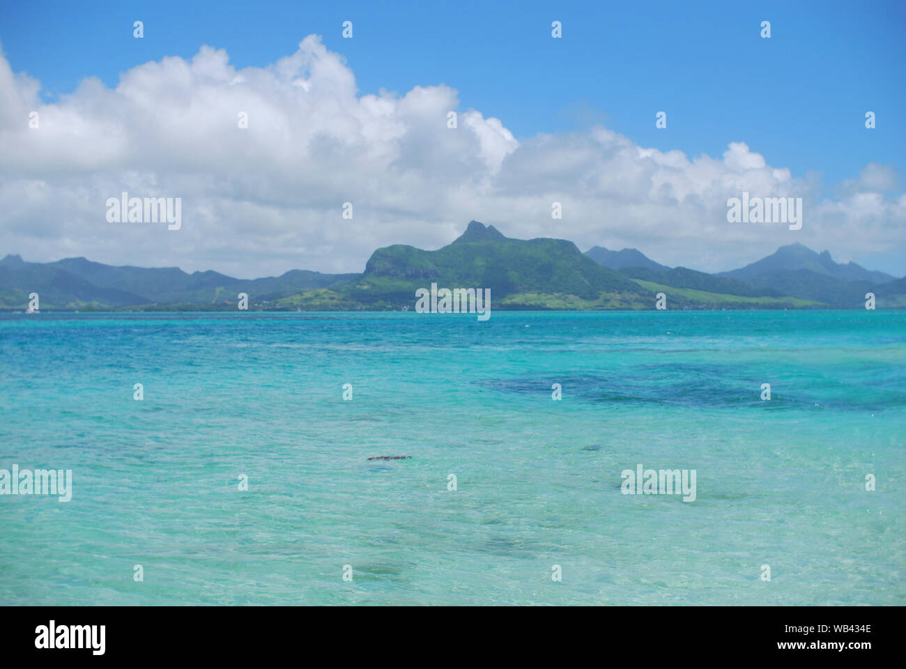 ile aux aigrettes with view on lion mountain on mauritius island Stock Photo