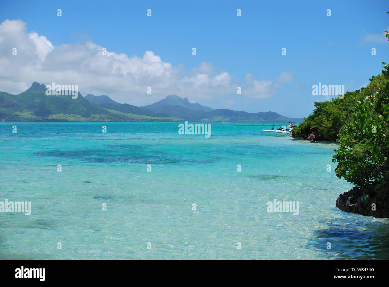 ile aux aigrettes with view on lion mountain on mauritius island Stock Photo