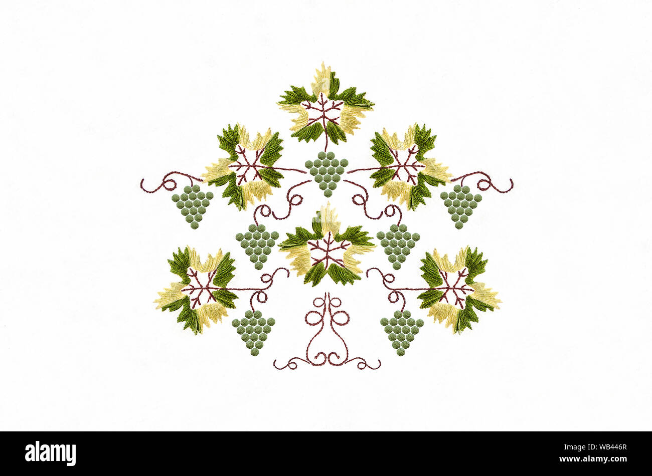 Embroidery satin stitch grape tree with leaves on white background ...