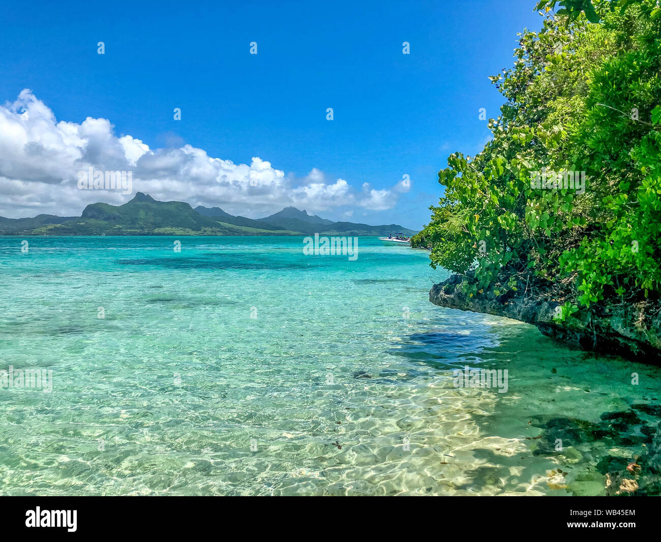 ile aux aigrettes with view on lion mountain on mauritius island Stock Photo