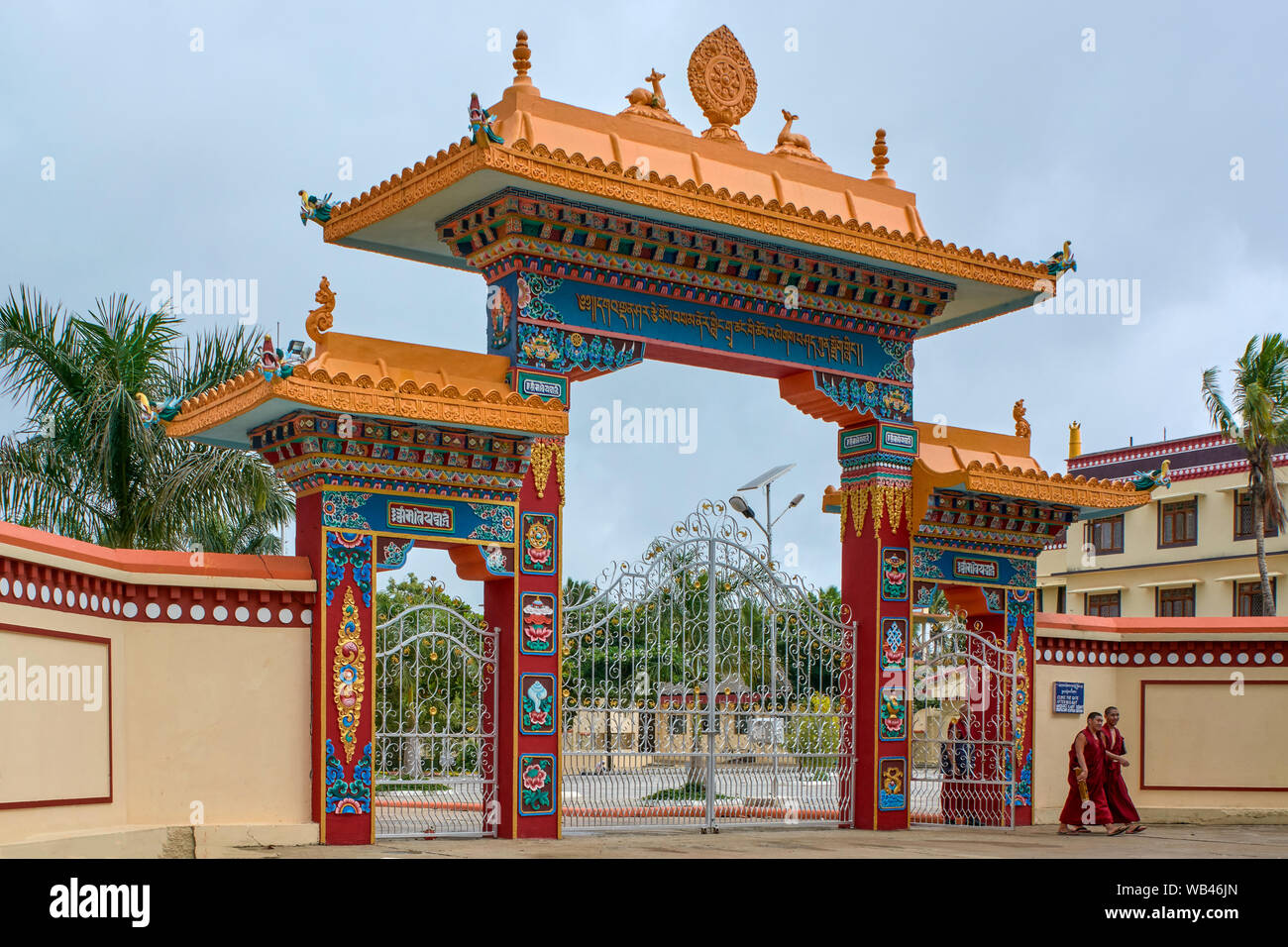 12-june-2013 Entrance of Shar Gaden Monastery at Mundgod panchayat town in Uttara Kannada district Karnataka India Asia Stock Photo
