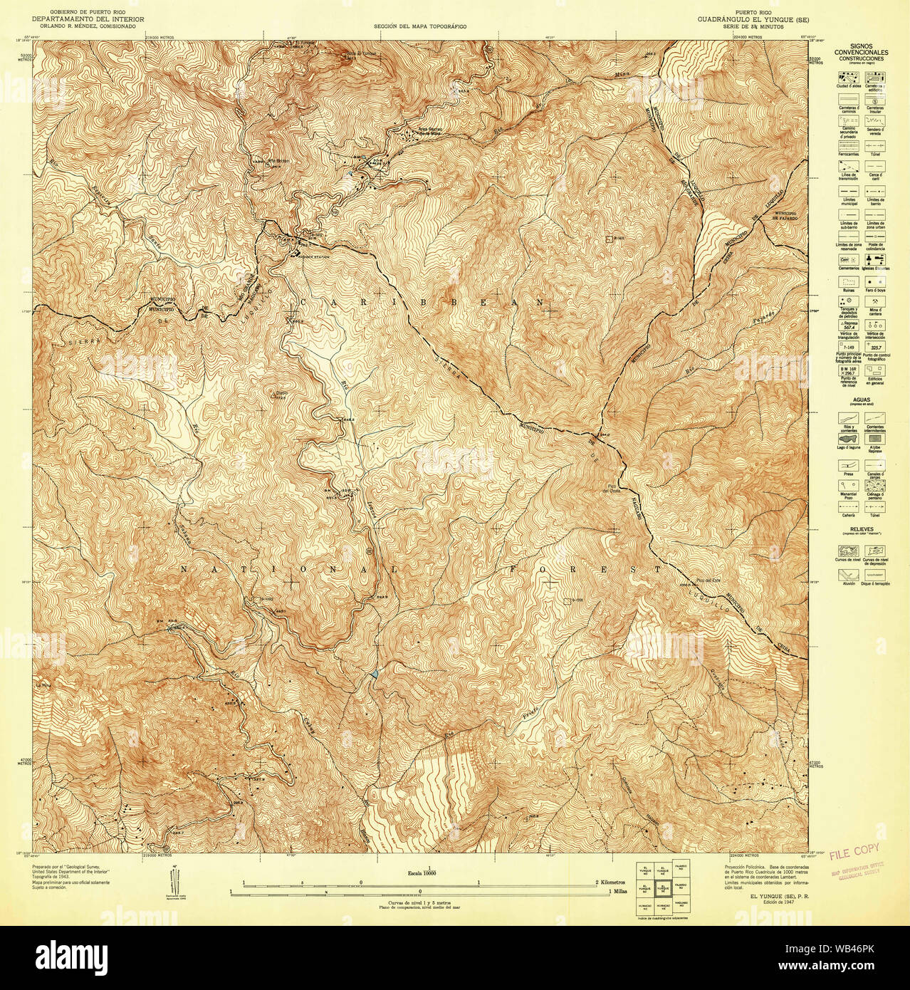 USGS TOPO Map Puerto Rico PR El Yunque SE 361990 1947 10000 Restoration  Stock Photo - Alamy