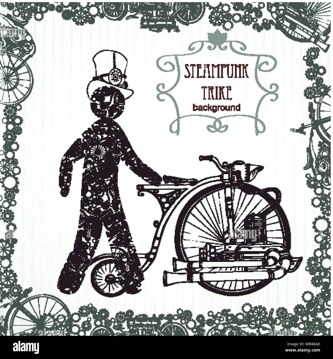 A Mechanical Man In A Cylinder Victorian Era Steampunk Style Template Steampunk Design For Card Frame Steampunk Background Vector Illustration Stock Vector Image Art Alamy