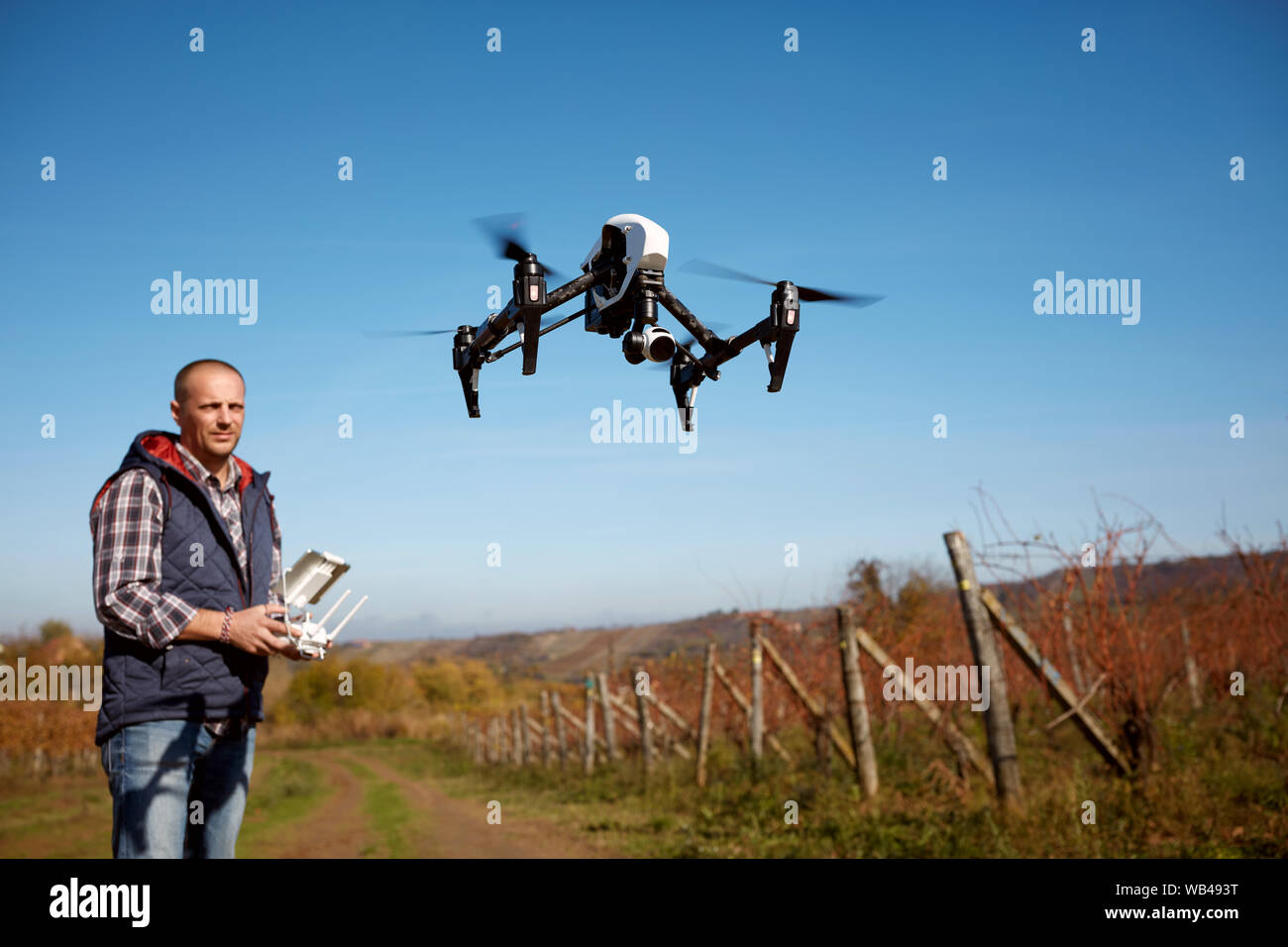 Making landscape video with drone from sky Stock Photo