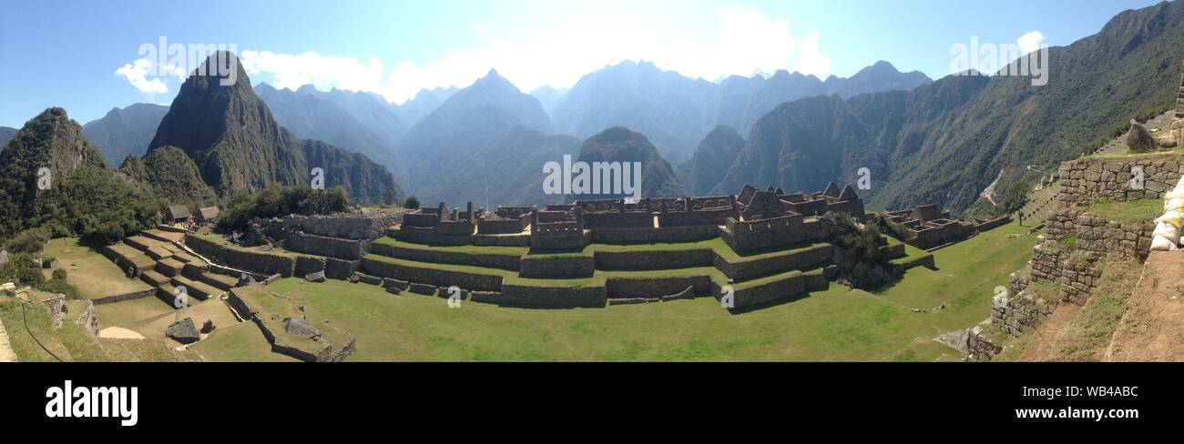 Machu Picchu Incan citadel in the Andes Mountains in Peru Stock Photo ...