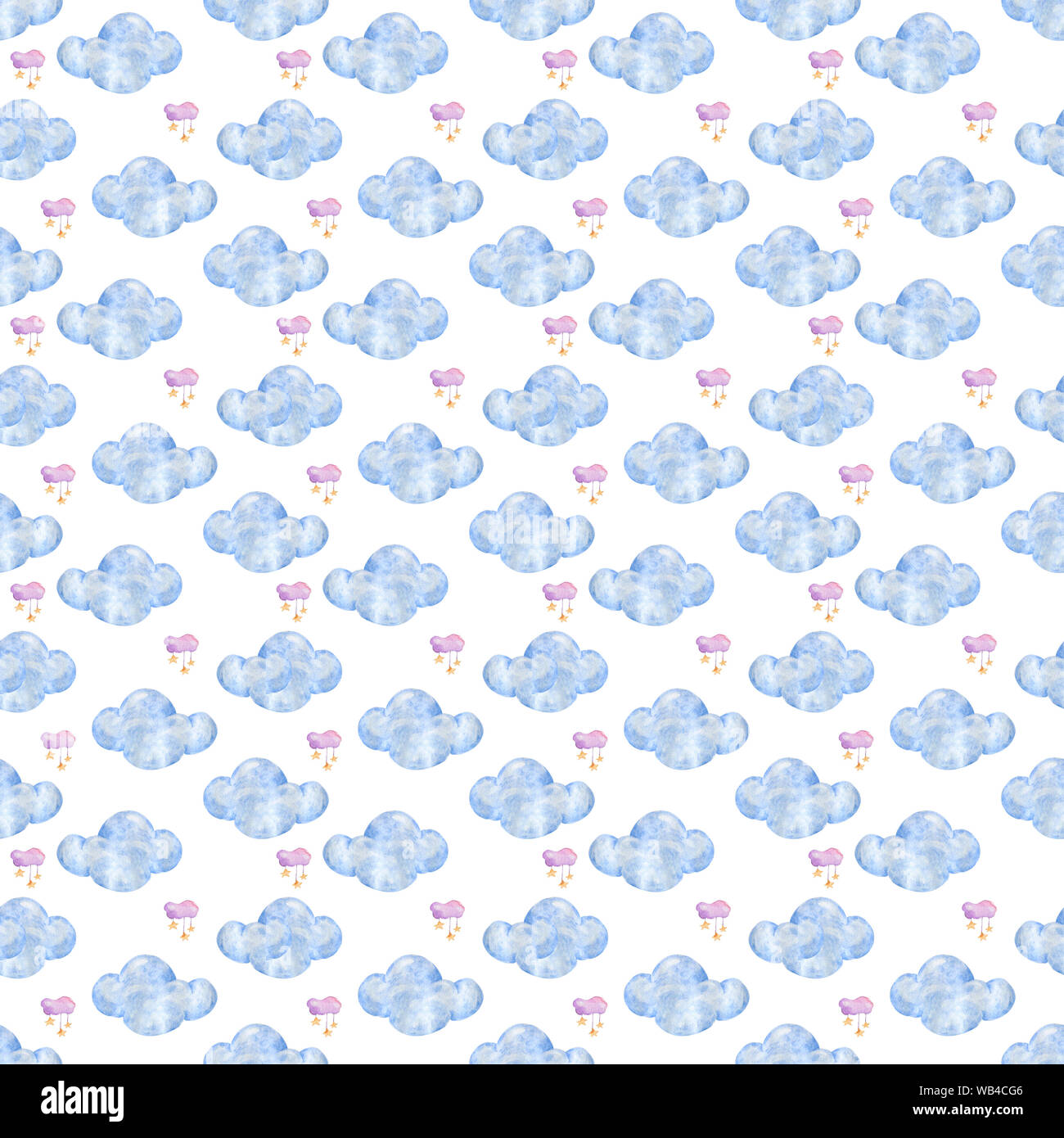 light blue watercolor clouds pattern seamless on white background Hand ...