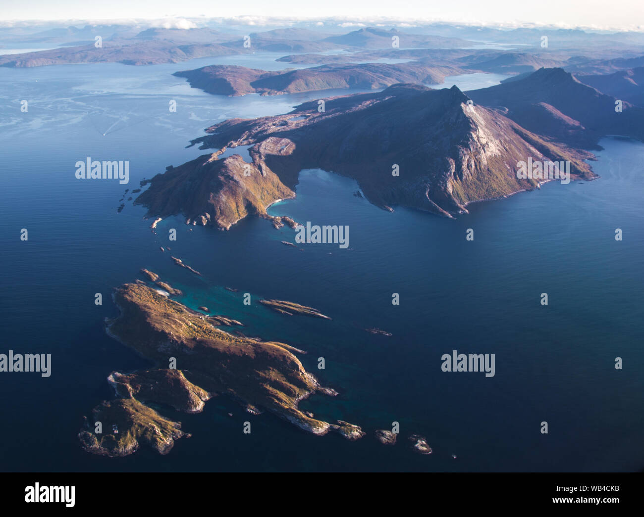 Views of Lofoten from the plane, in Norway Stock Photo