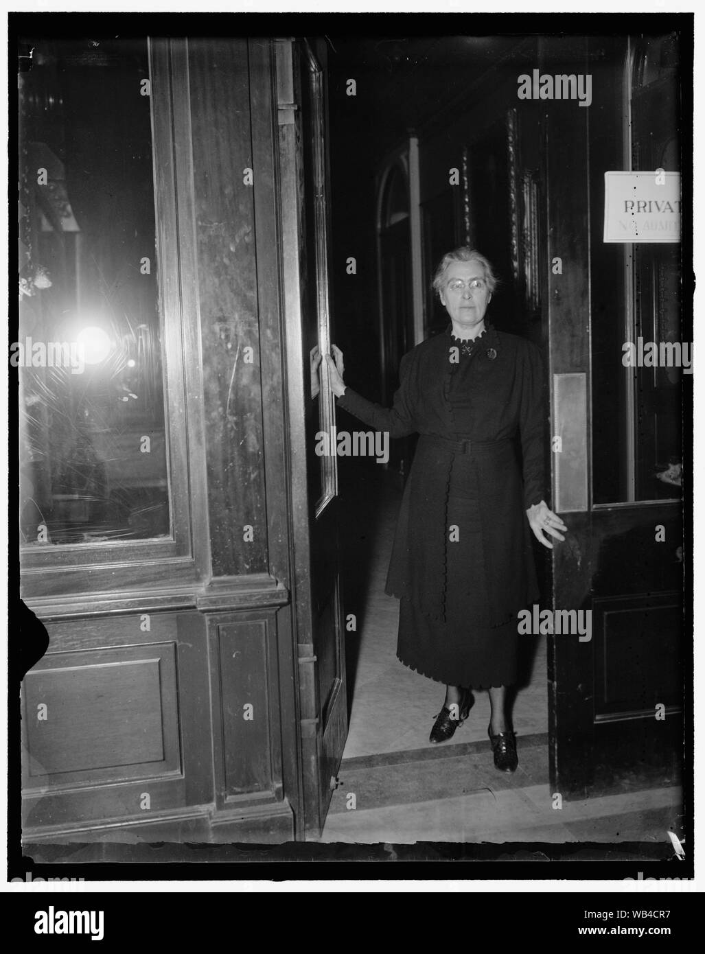 Early arrival for Congressional Opening. Washington, D.C., Dec. 30. Congresswoman Virginia E. Jenckes, Democrat of Indiana, was among the early arrivals in the Capitol for the opening of [the] 75th session Abstract/medium: 1 negative : glass ; 4 x 5 in. or smaller Stock Photo