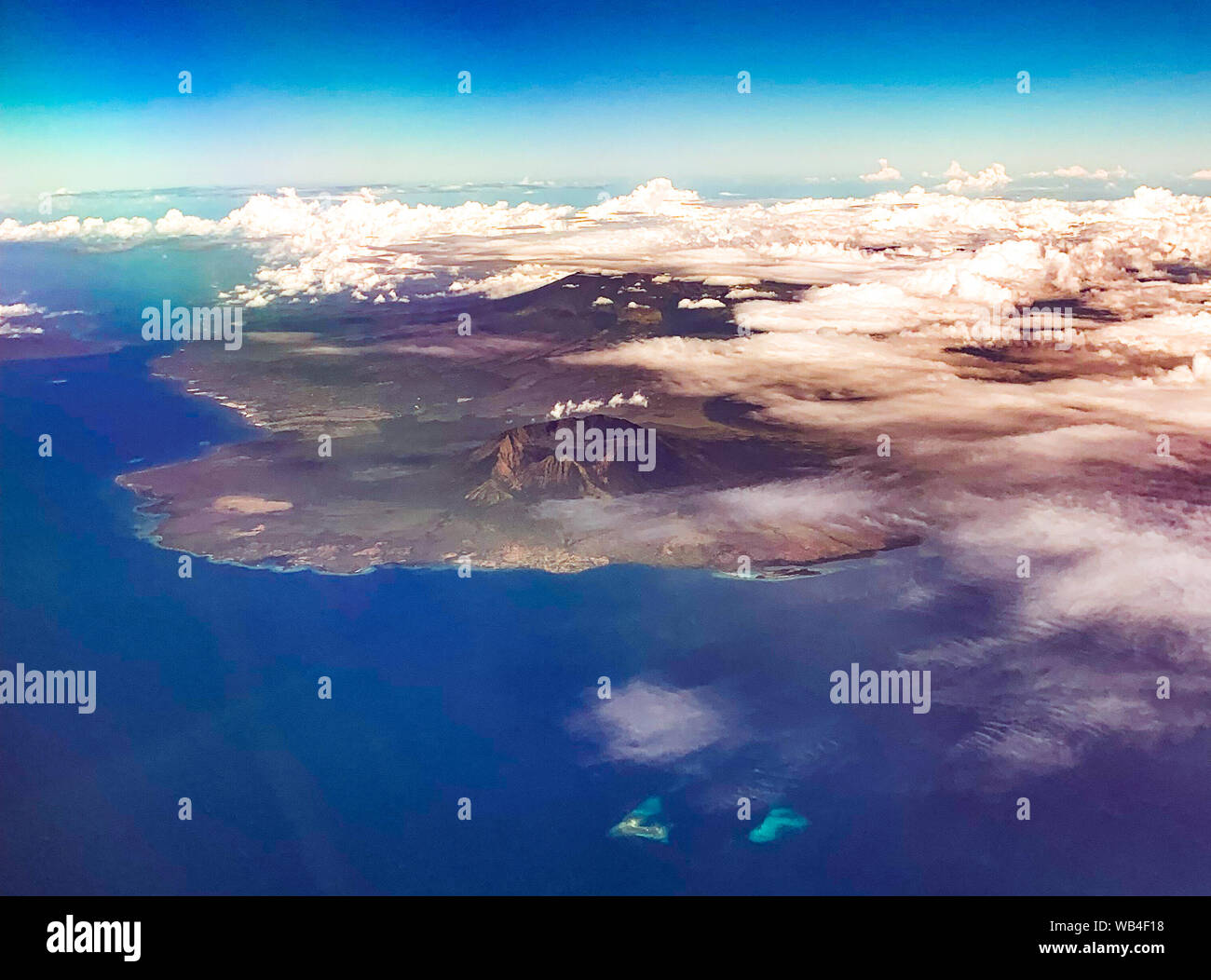 Volcano views from airplane, in Bali Indonesia Stock Photo
