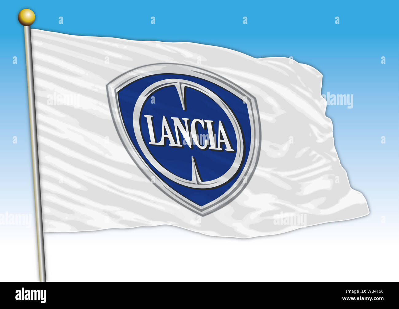 Lancia car industrial group, flag with logo, illustration Stock Photo
