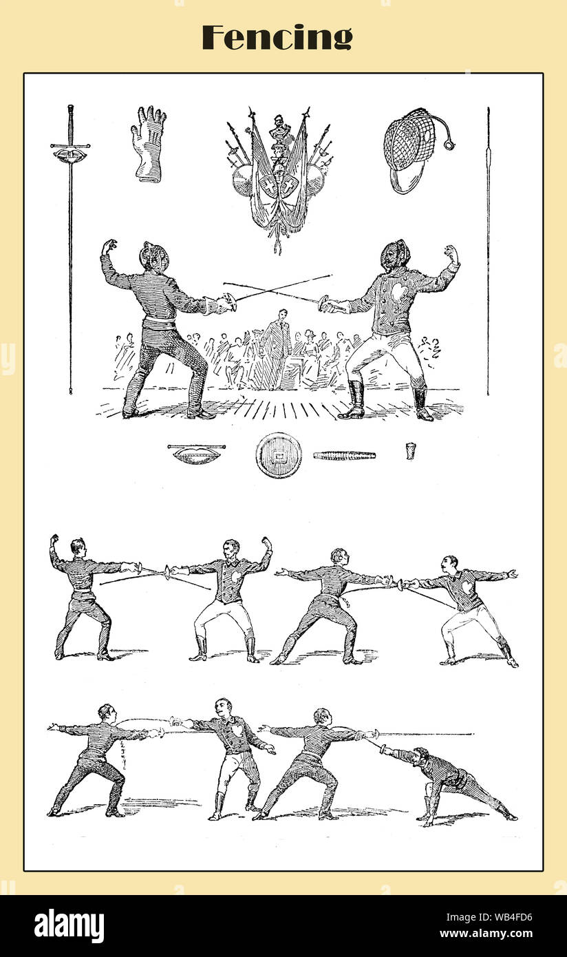 Fencing art and position from an Italian lexicon early '900 Stock Photo