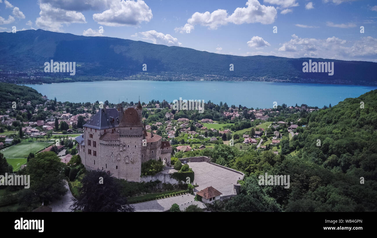Annecy city, lake and castle from above, in southeastern France Stock ...