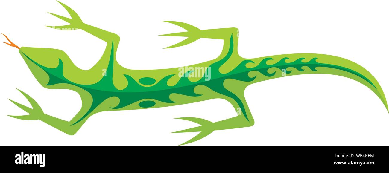 Green lizard icon with tribal shapes on body isolated on white background. Stock Vector