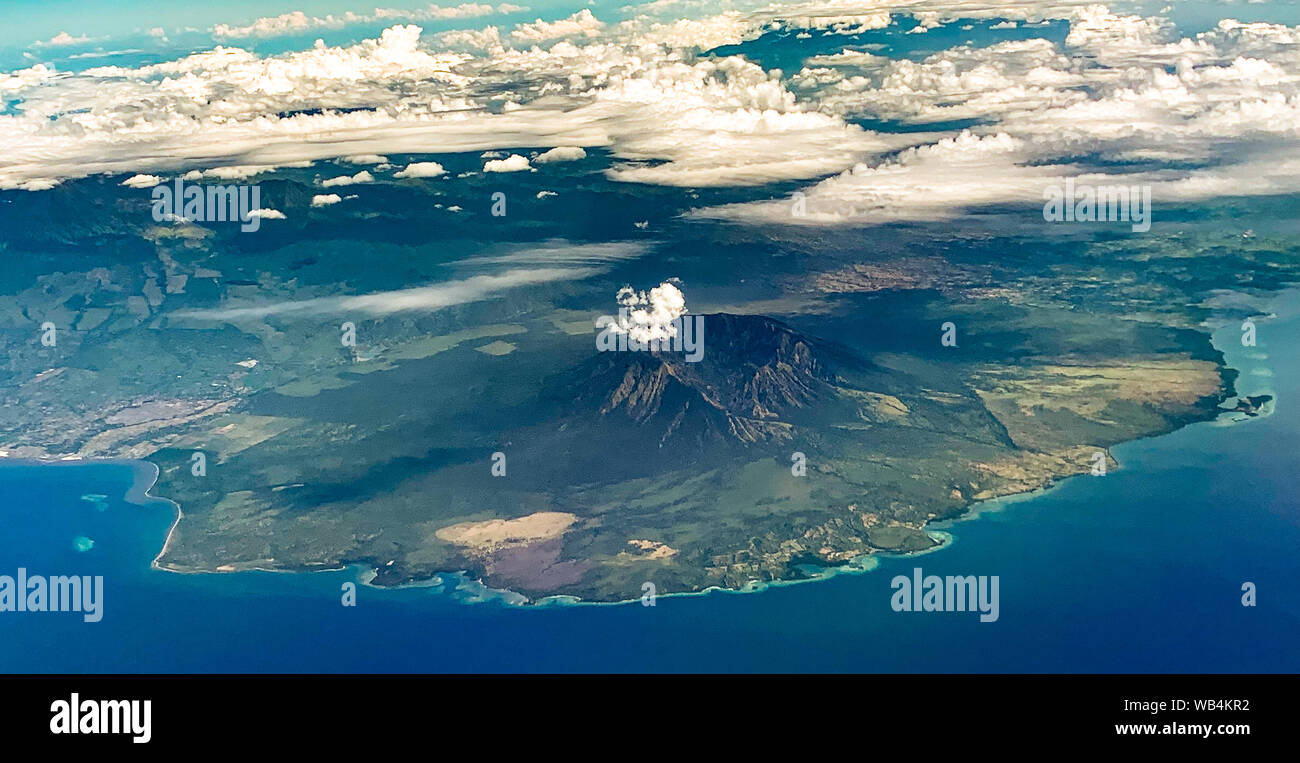 Volcano views from airplane, in Bali Indonesia Stock Photo