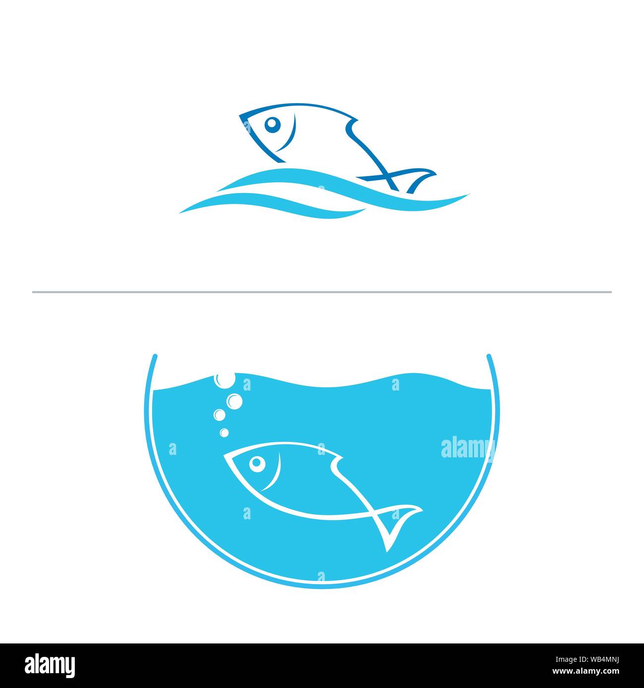 Fish in water icon. Fish in aquarium icon. Flat style illustration, fish template logo. Stock Vector