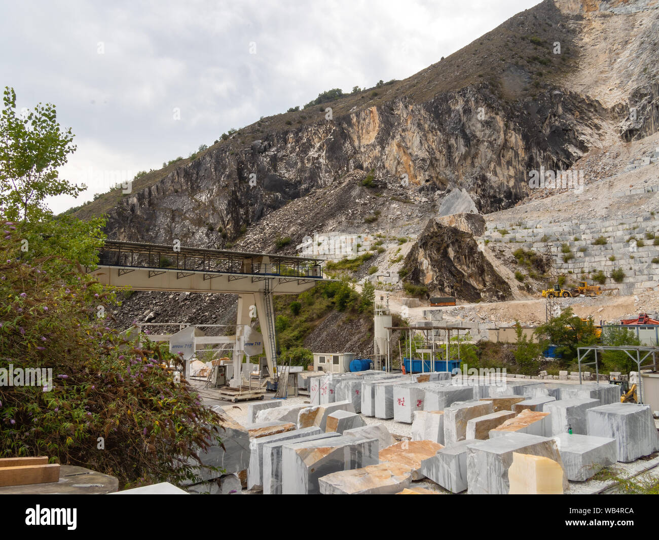 FANTISCRITTI, CARRARA, ITALY - AUGUST 23, 2019: Marble quarrying has been a major industry for millenia. Here, cut blocks await transporation. Stock Photo