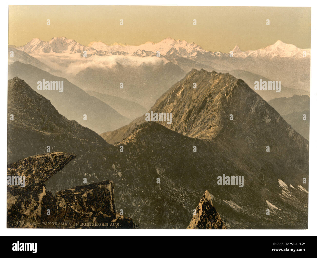 Eggishron, panorama, Bernese Oberland, Switzerland; Forms part of: Views of Switzerland in the Photochrom print collection.; Print no. 1479.; Title devised by Library staff. Stock Photo