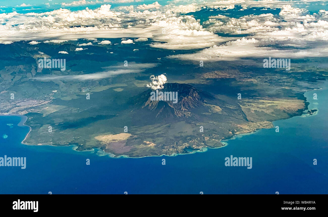 Volcano views from airplane, in Bali Indonesia Stock Photo