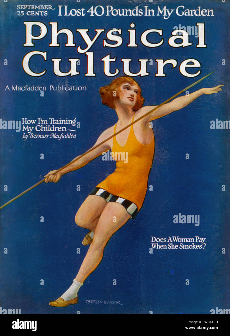 BERNARR MACFADDEN (1868-1955) American proponent of physical culture who founded several magazines including this one from 1922 which includes his article on bringing up children Stock Photo