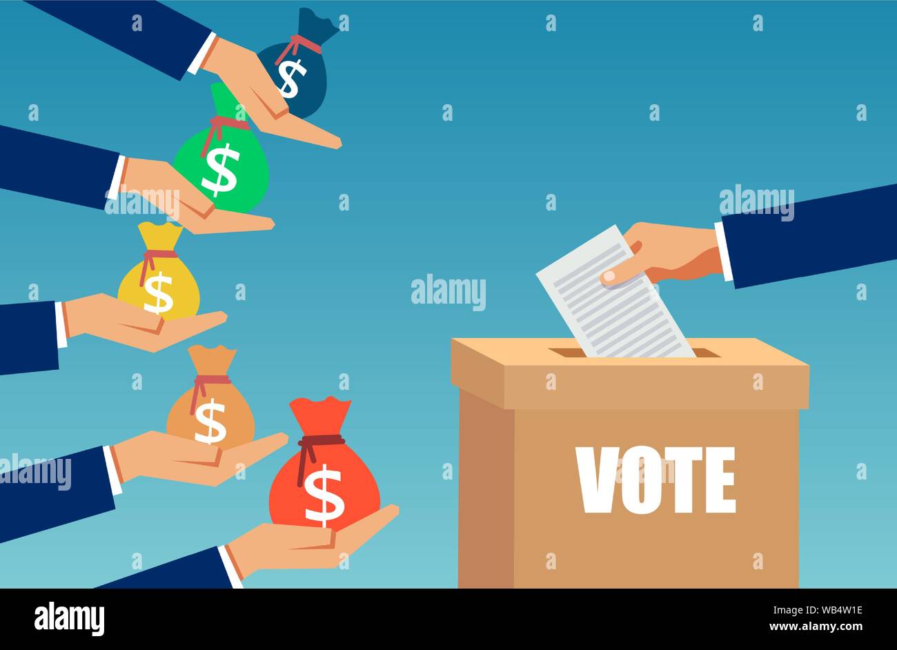 Vector of a lobbyist buying election vote. Bribe and corruption in politics concept Stock Vector