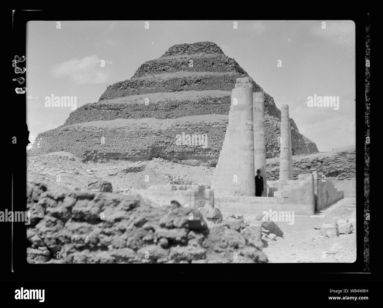 Egypt. Sakkara. The step pyramid with temple excavations in foreground Abstract/medium: G. Eric and Edith Matson Photograph Collection Stock Photo