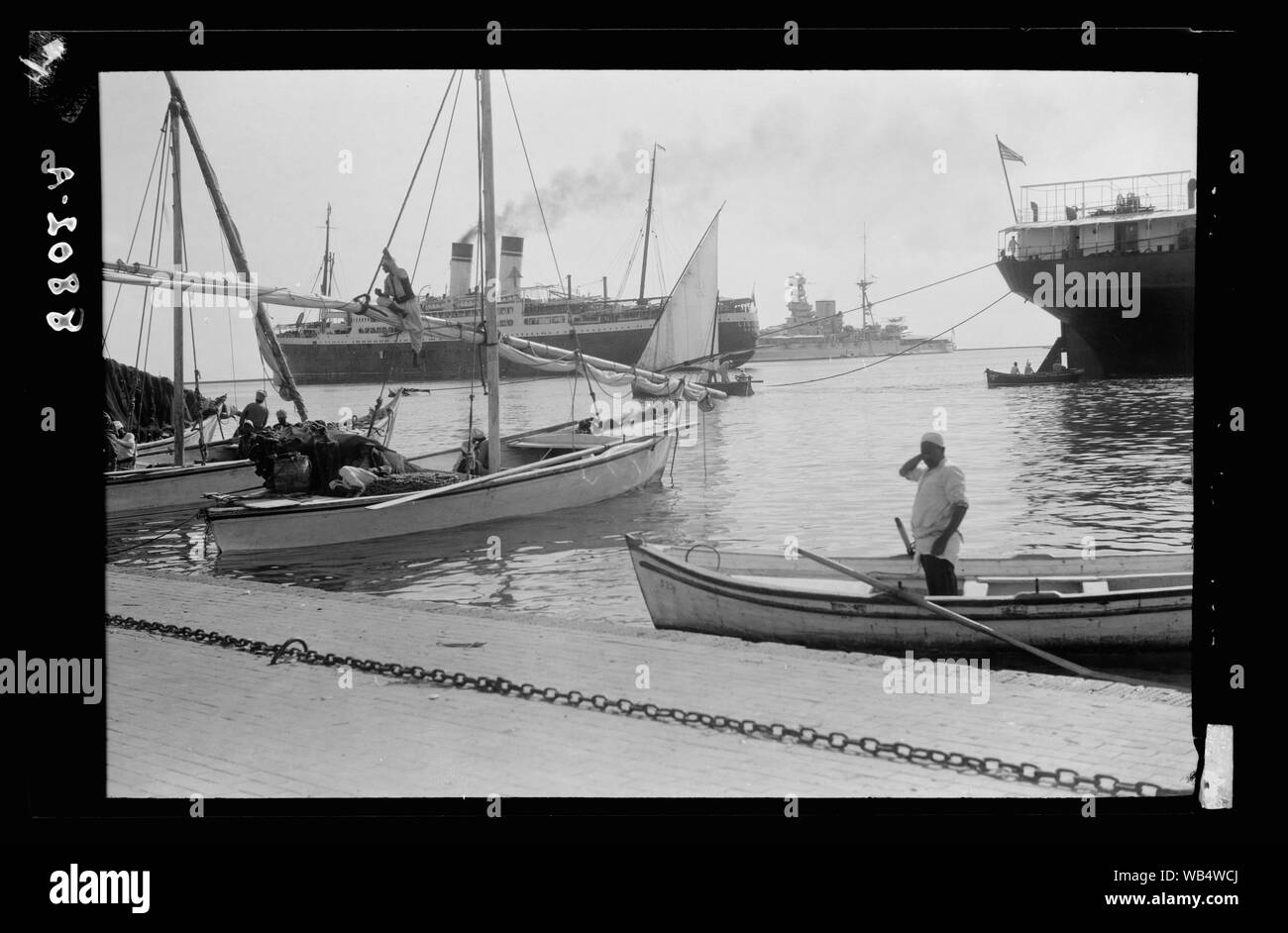 Egypt. Suez Canal. British warships, etc. at entrance of canal Abstract/medium: G. Eric and Edith Matson Photograph Collection Stock Photo