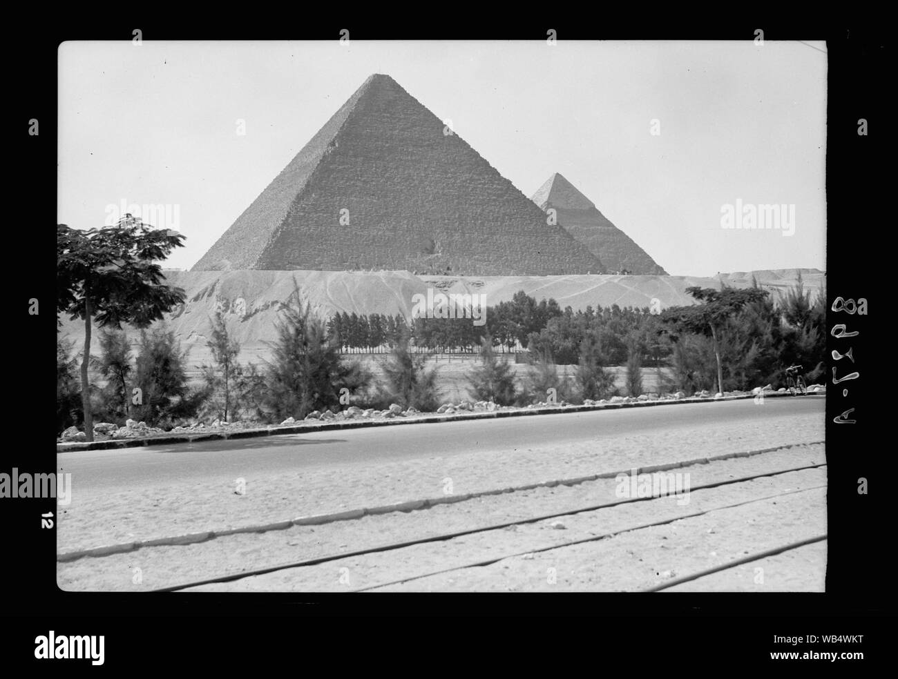 Egypt. Two Great Pyramids from end of tram line Abstract/medium: G. Eric and Edith Matson Photograph Collection Stock Photo