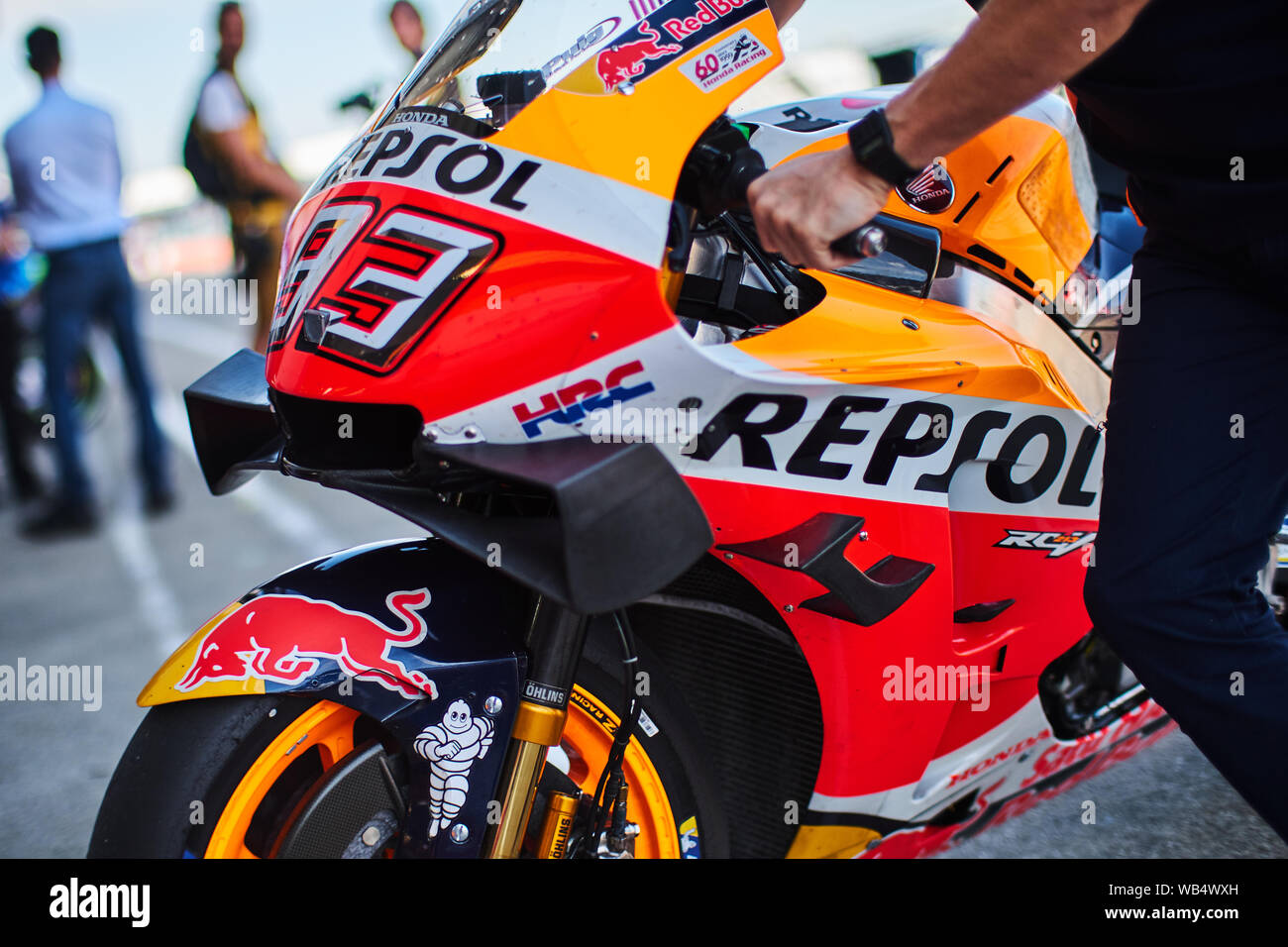 Towcester, Northamptonshire, UK. 24th Aug, 2019. Marc Marquez (SPA) and  Repsol Honda Team during the 2019