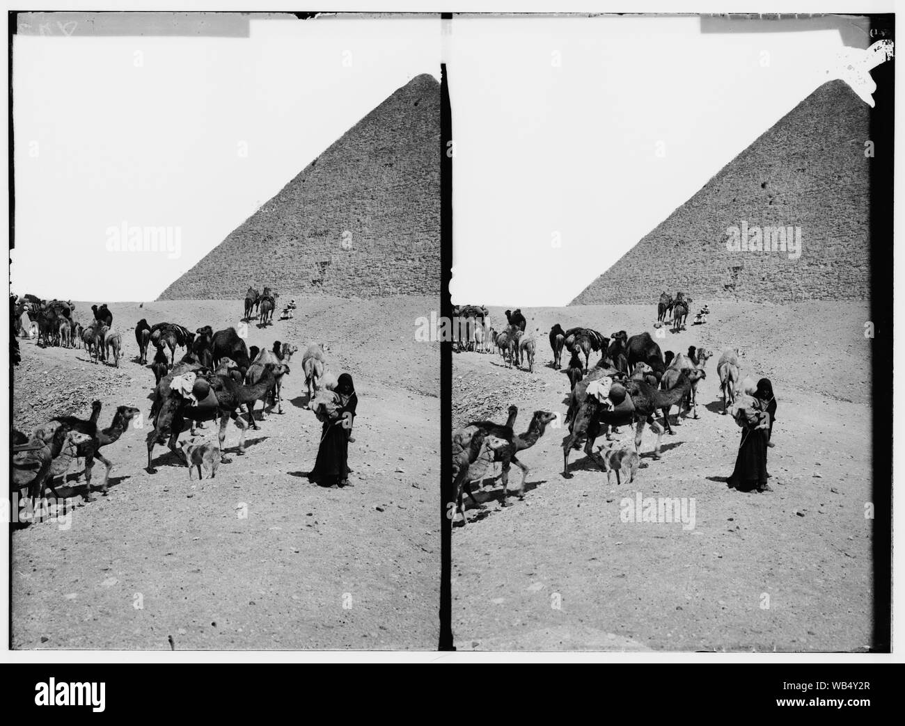 Egyptian views; The pyramids of Gizeh. Caravan of Bedouins leaving pyramid Abstract/medium: G. Eric and Edith Matson Photograph Collection Stock Photo