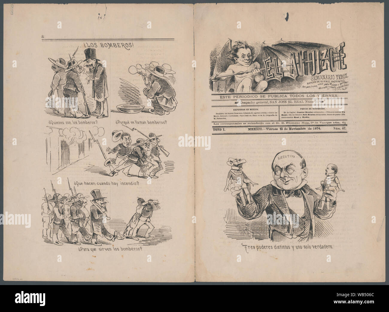 El Ahuizote, semanario feroz, aunque de buenos instintos, Viernes 13 de Noviembre de 1874 Abstract/medium: 1 item Stock Photo