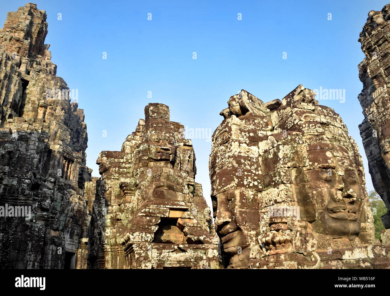 Buddha towers of Bayon ancient stone temple in Angkor Thom, Cambodia Stock Photo
