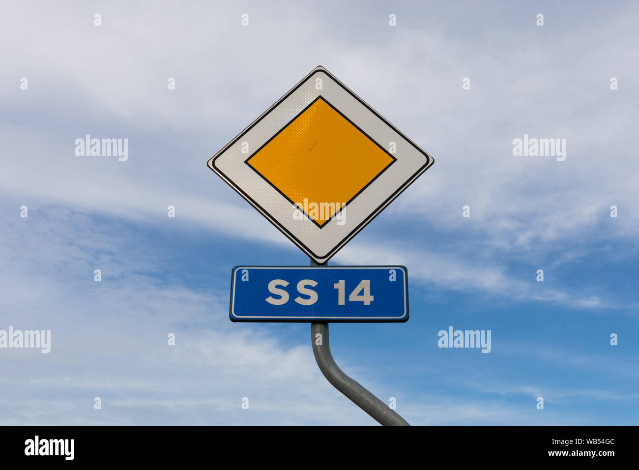 State highway (Strada statale) 14 road sign, SS 14 road sign, priority road sign in Italy Stock Photo