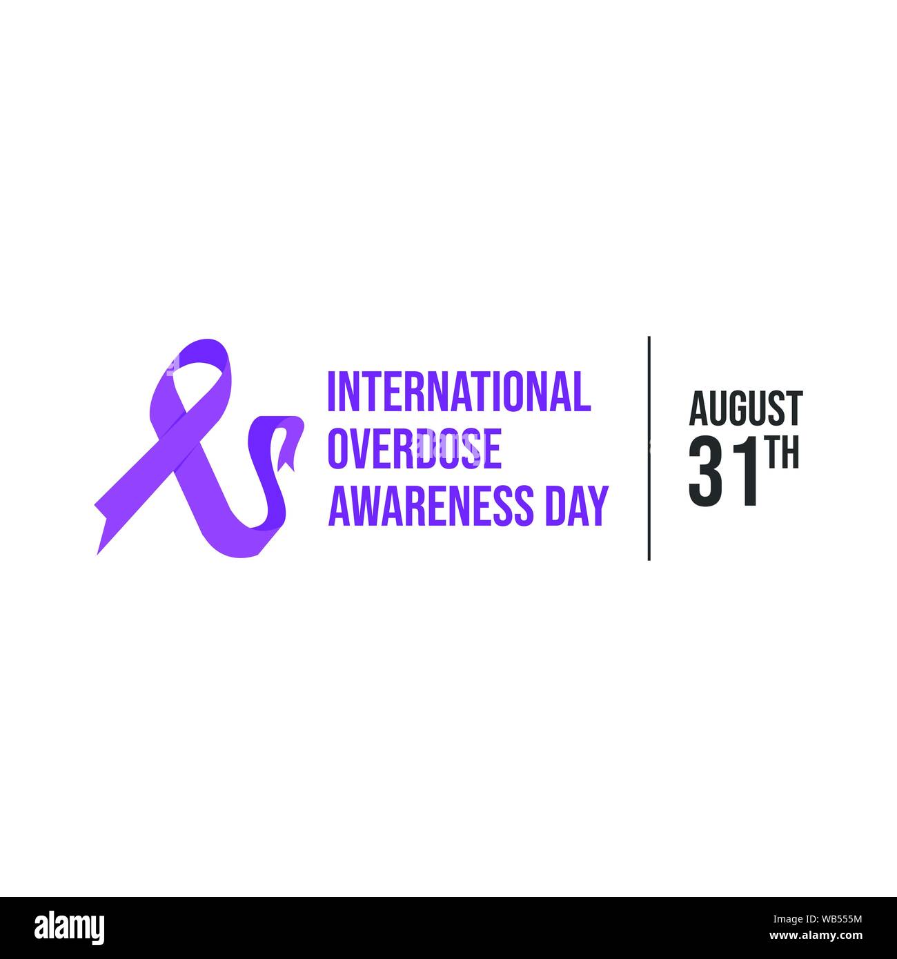 Drug overdose awareness day purple ribbon vector. International