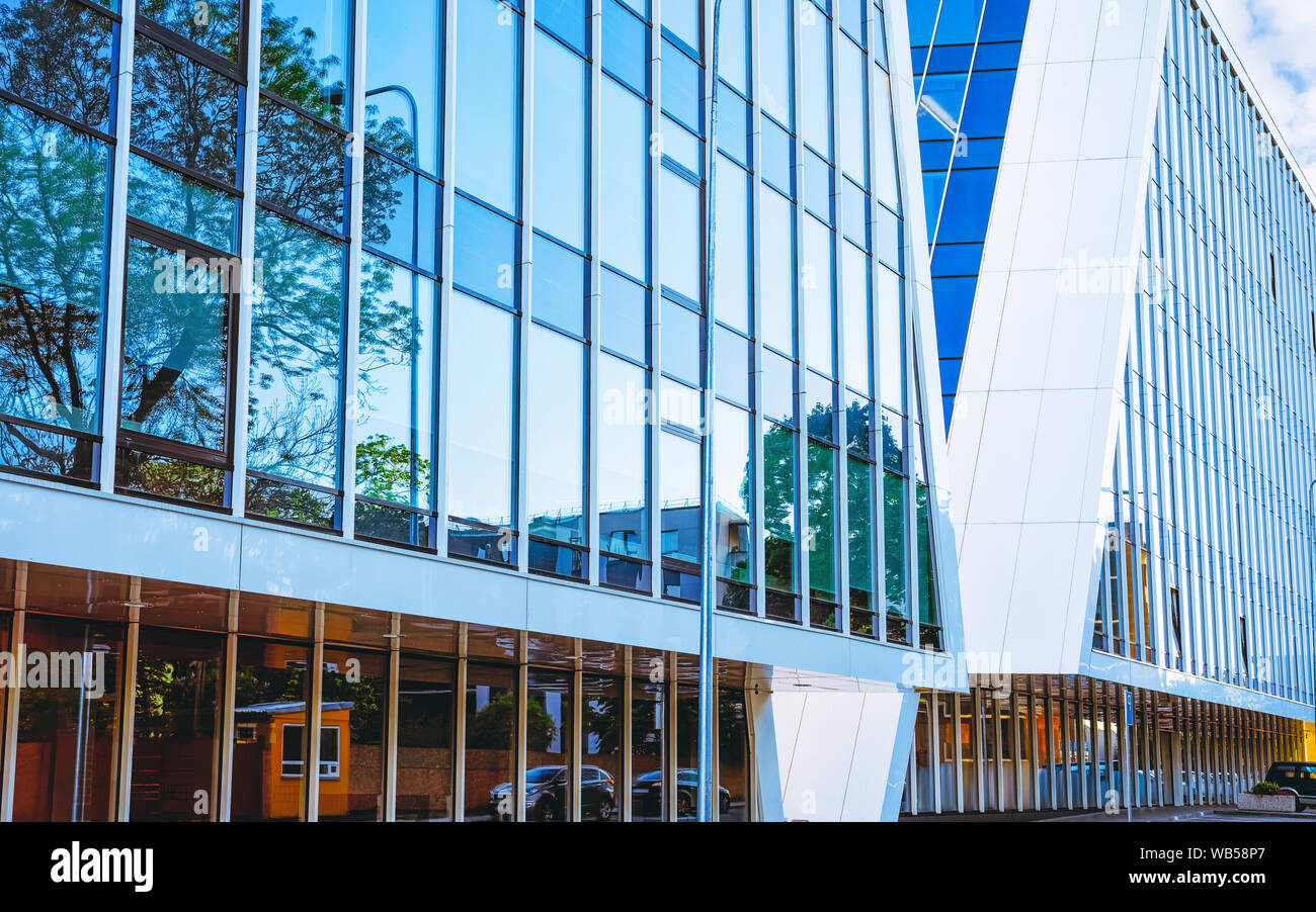 EU Entrance into modern corporate business office building skyscraper