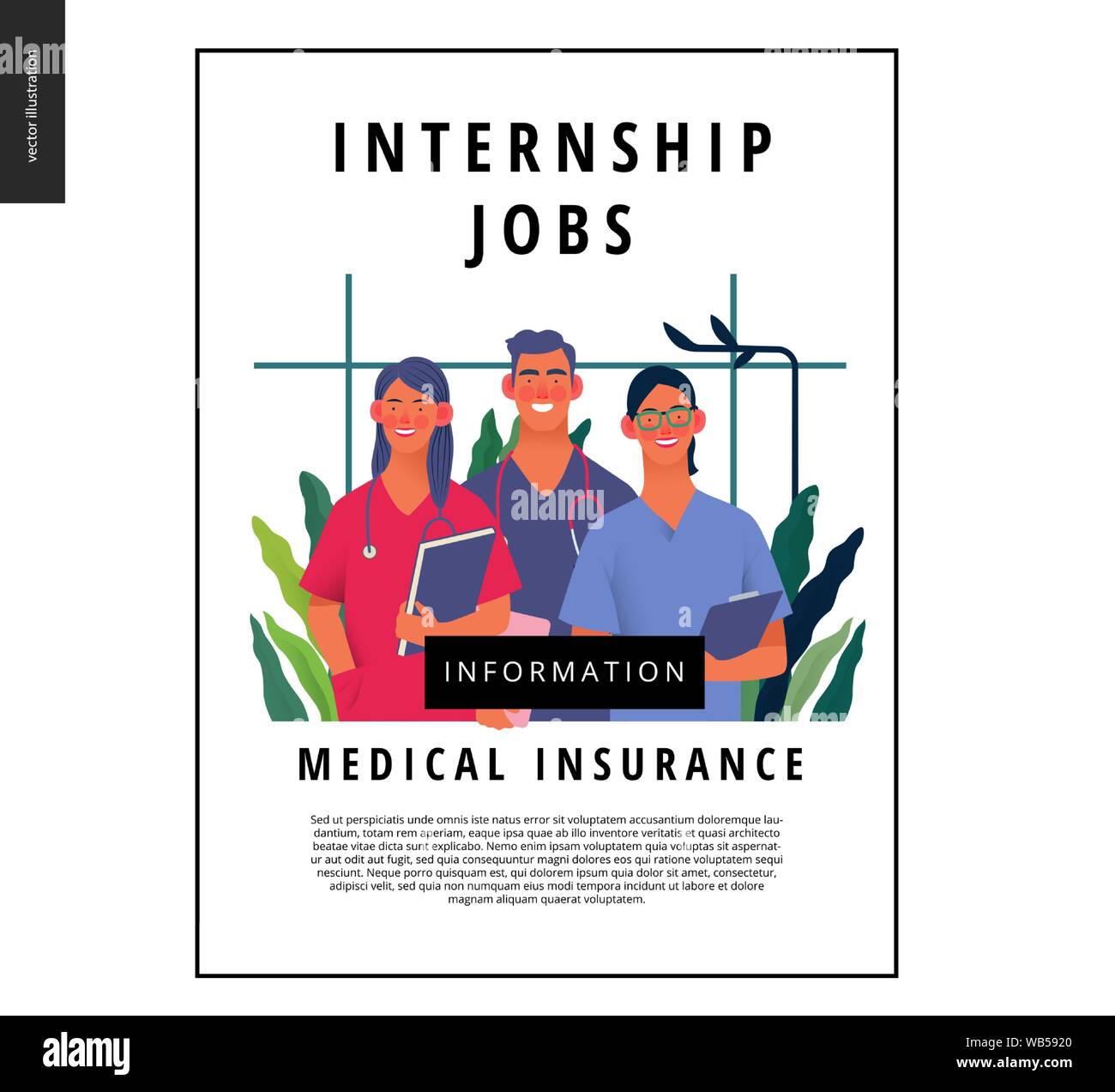 Medical insurance medical internship jobs modern flat vector concept