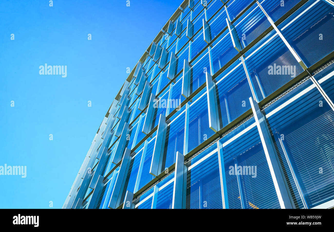 Picture of EU Low angle and the modern futuristic steel and glass skyscraper ...